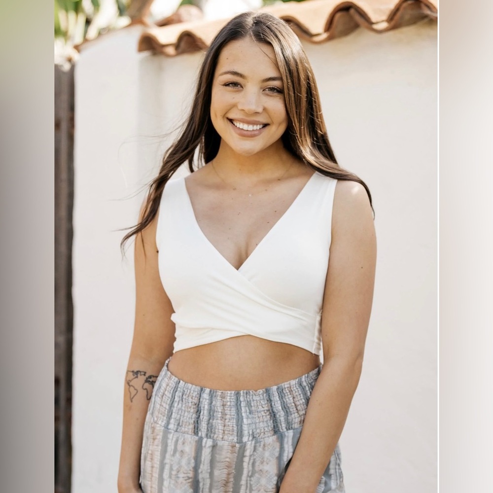 Women's White Sleeveless Wrap Crop Top